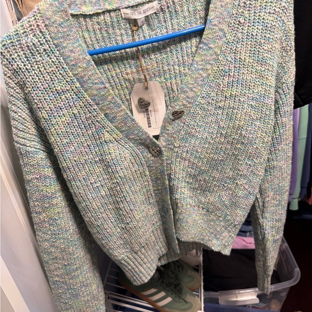Free the Roses Mint Multicolor Pastel Knit Cardigan